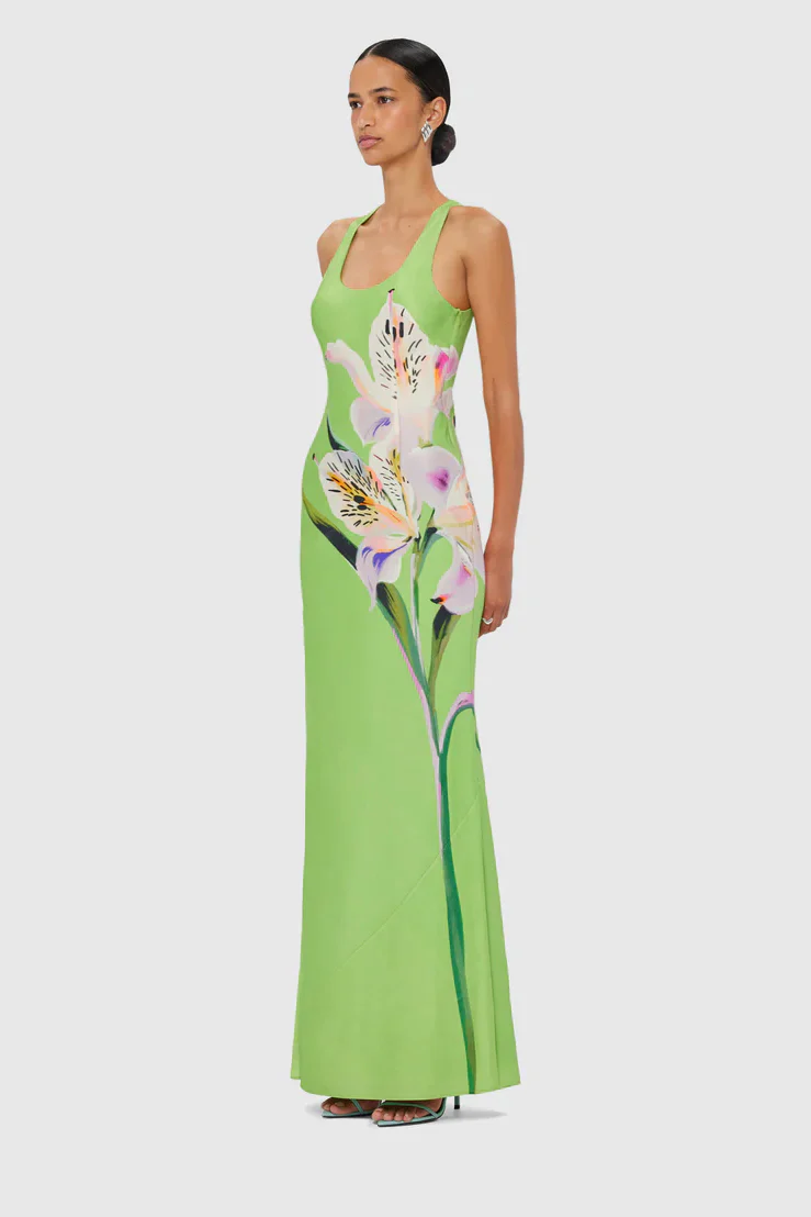 Leo Lin Helena Maxi Dress - Lily Print in Parakeet - Image 3