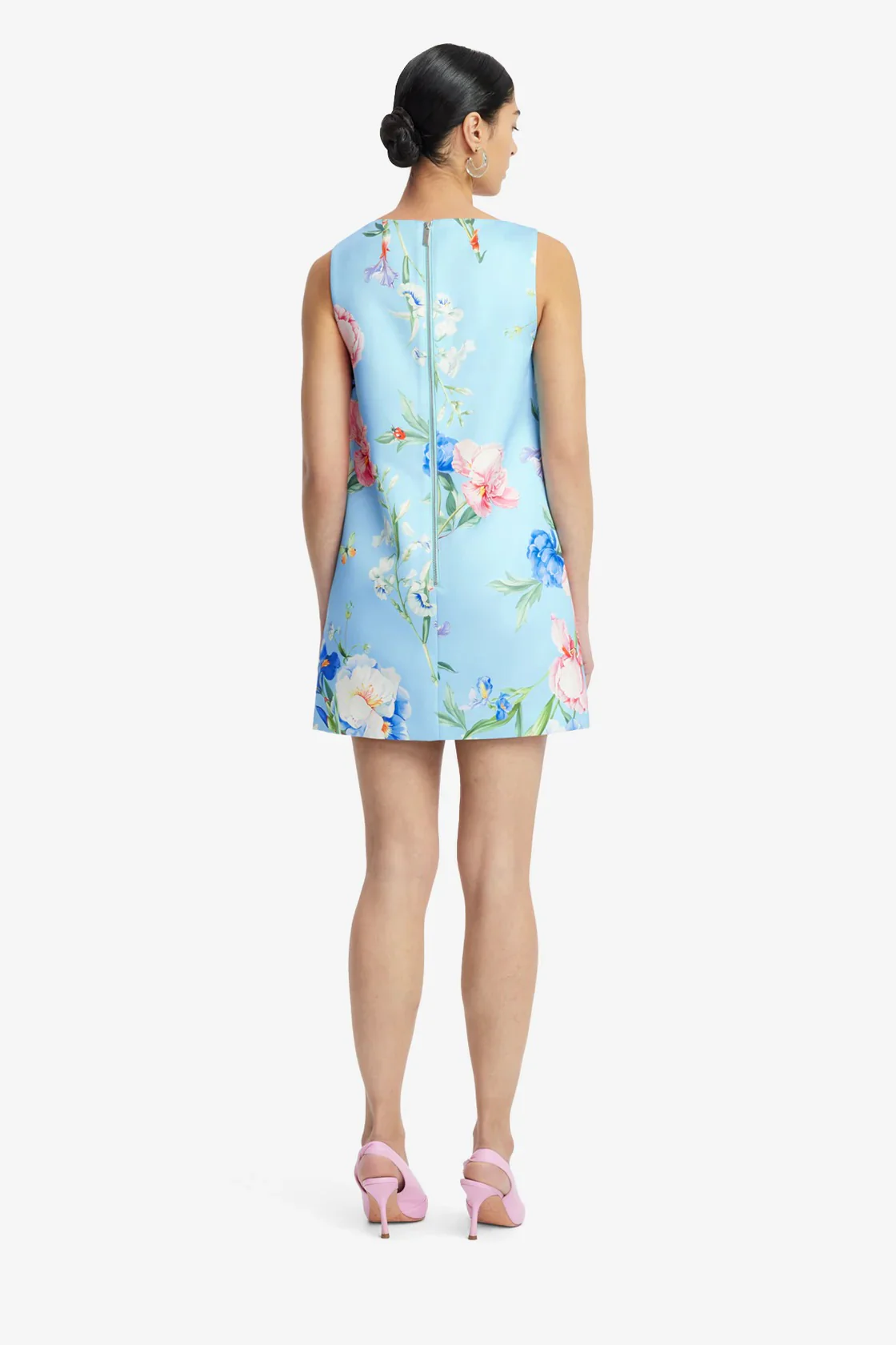 Leo Lin Kaelyn V Neck Mini Dress - Garden Print in Baby Blue - Image 5