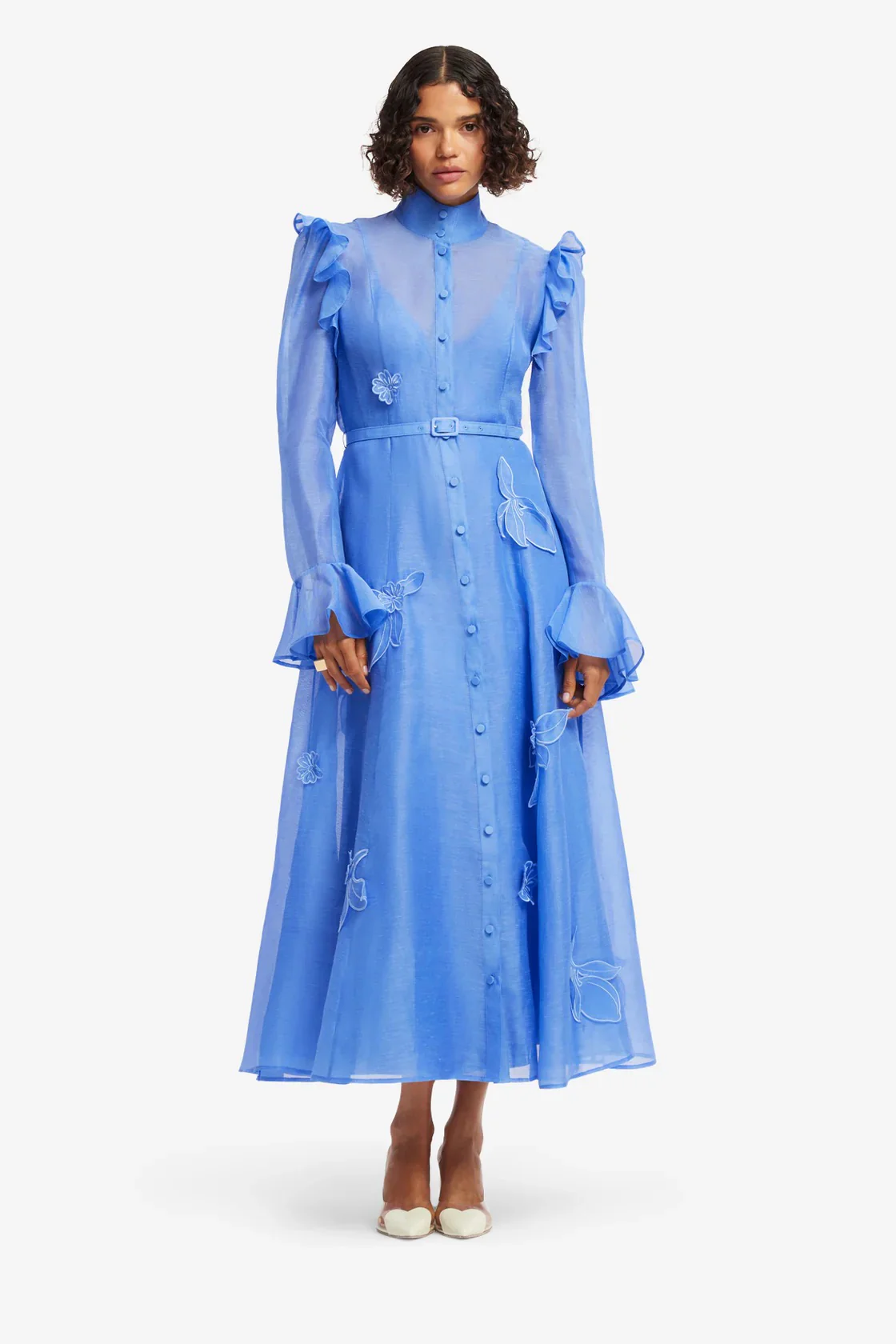 Leo Lin Katrina Applique Butterfly Sleeve Midi Dress - Azure - Image 2