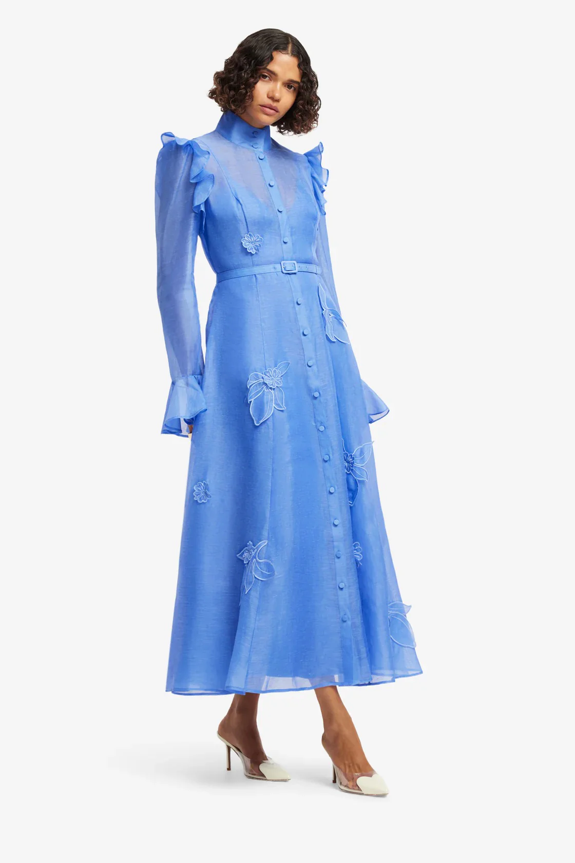Leo Lin Katrina Applique Butterfly Sleeve Midi Dress - Azure - Image 3