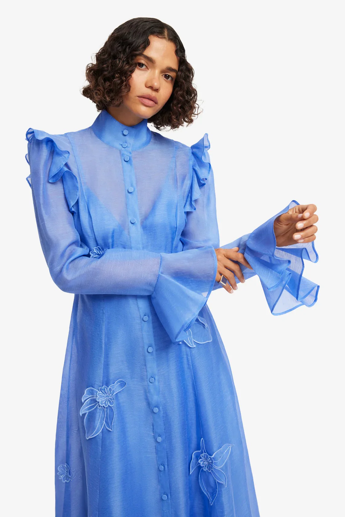 Leo Lin Katrina Applique Butterfly Sleeve Midi Dress - Azure - Image 4