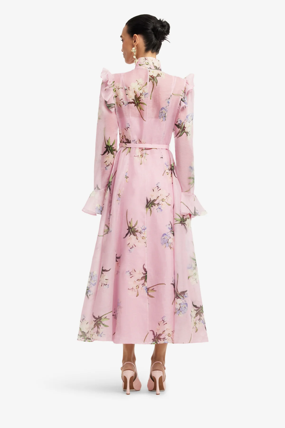 Leo Lin Katrina Butterfly Sleeve Midi Dress - Bouquet Print in Pastel Pink - Image 4