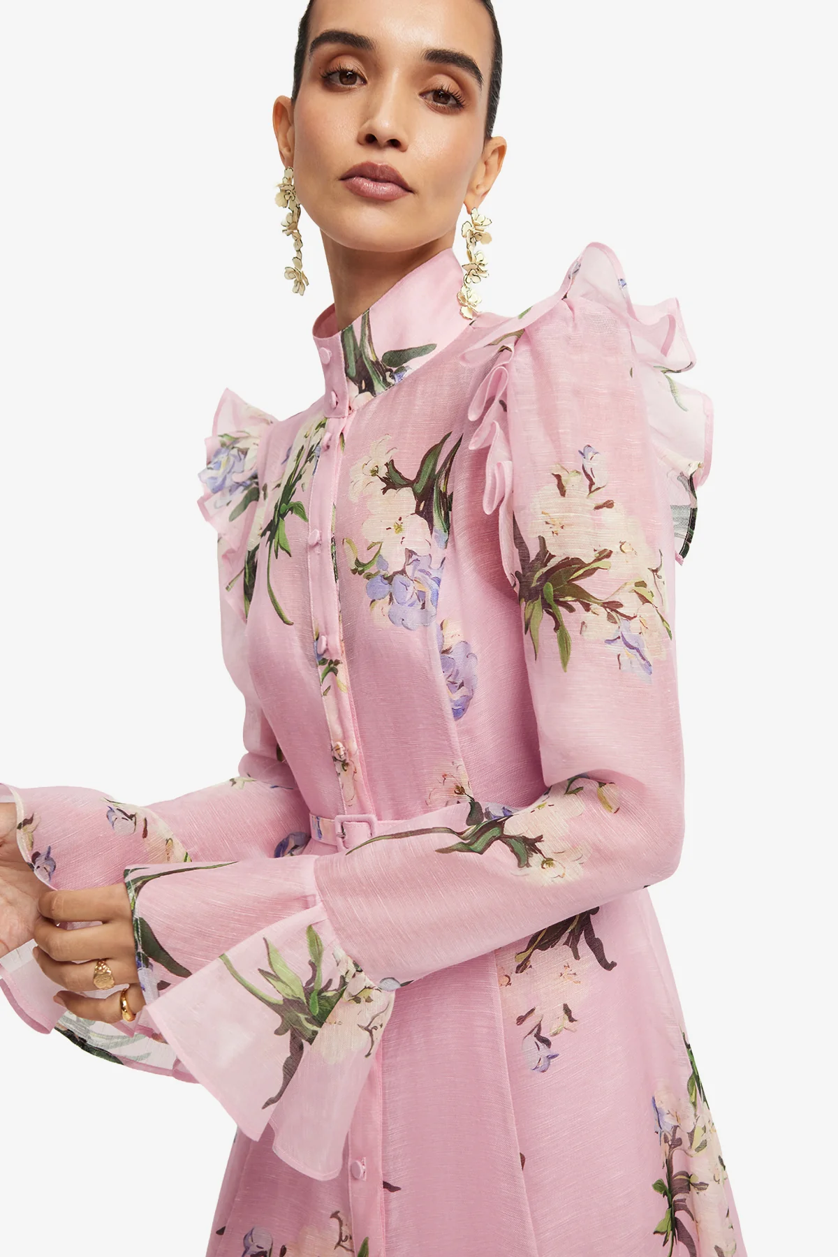 Leo Lin Katrina Butterfly Sleeve Midi Dress - Bouquet Print in Pastel Pink - Image 5