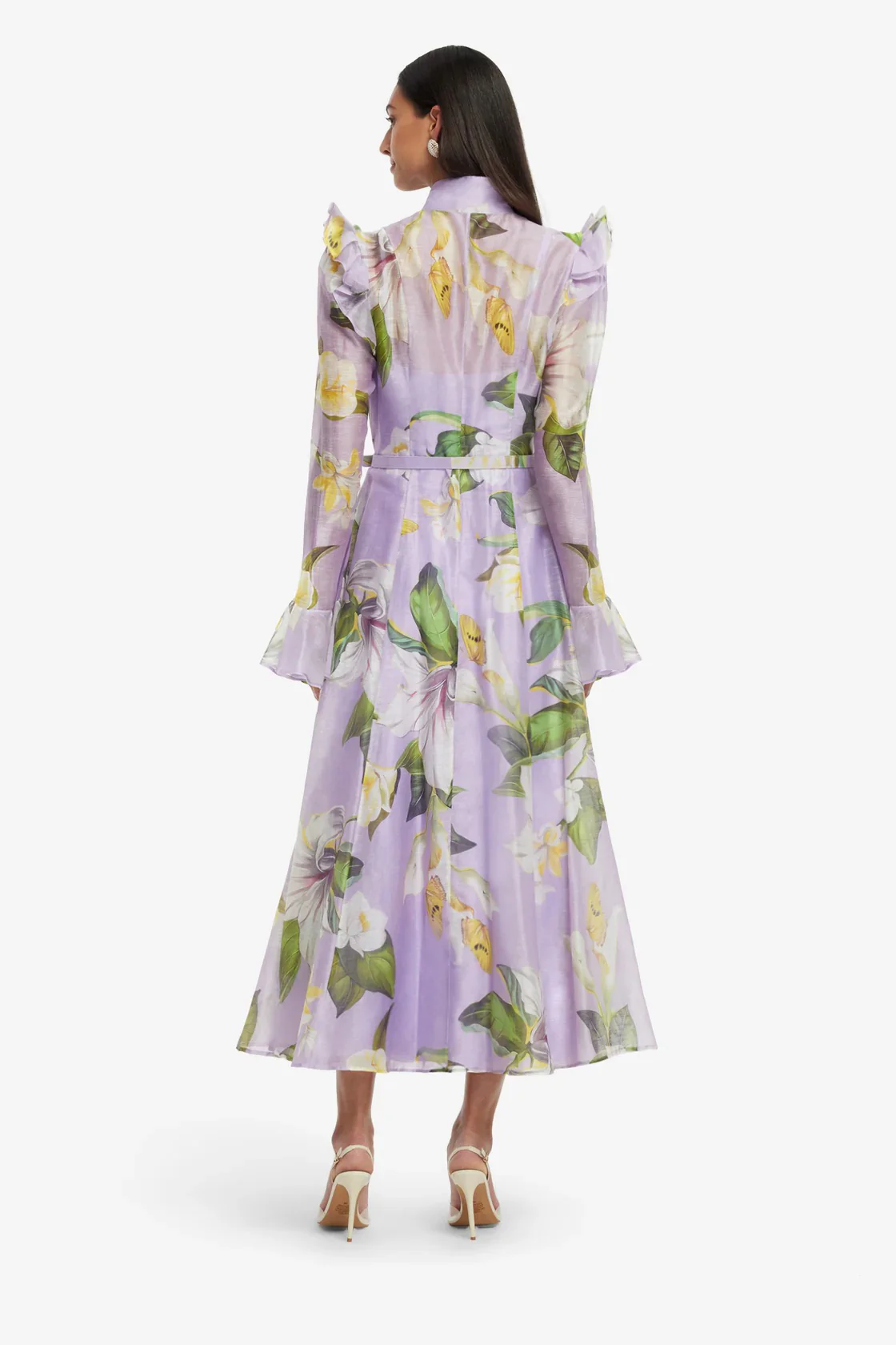 Leo Lin Katrina Butterfly Sleeve Midi Dress - Lily Blossom Print in Lilac - Image 4