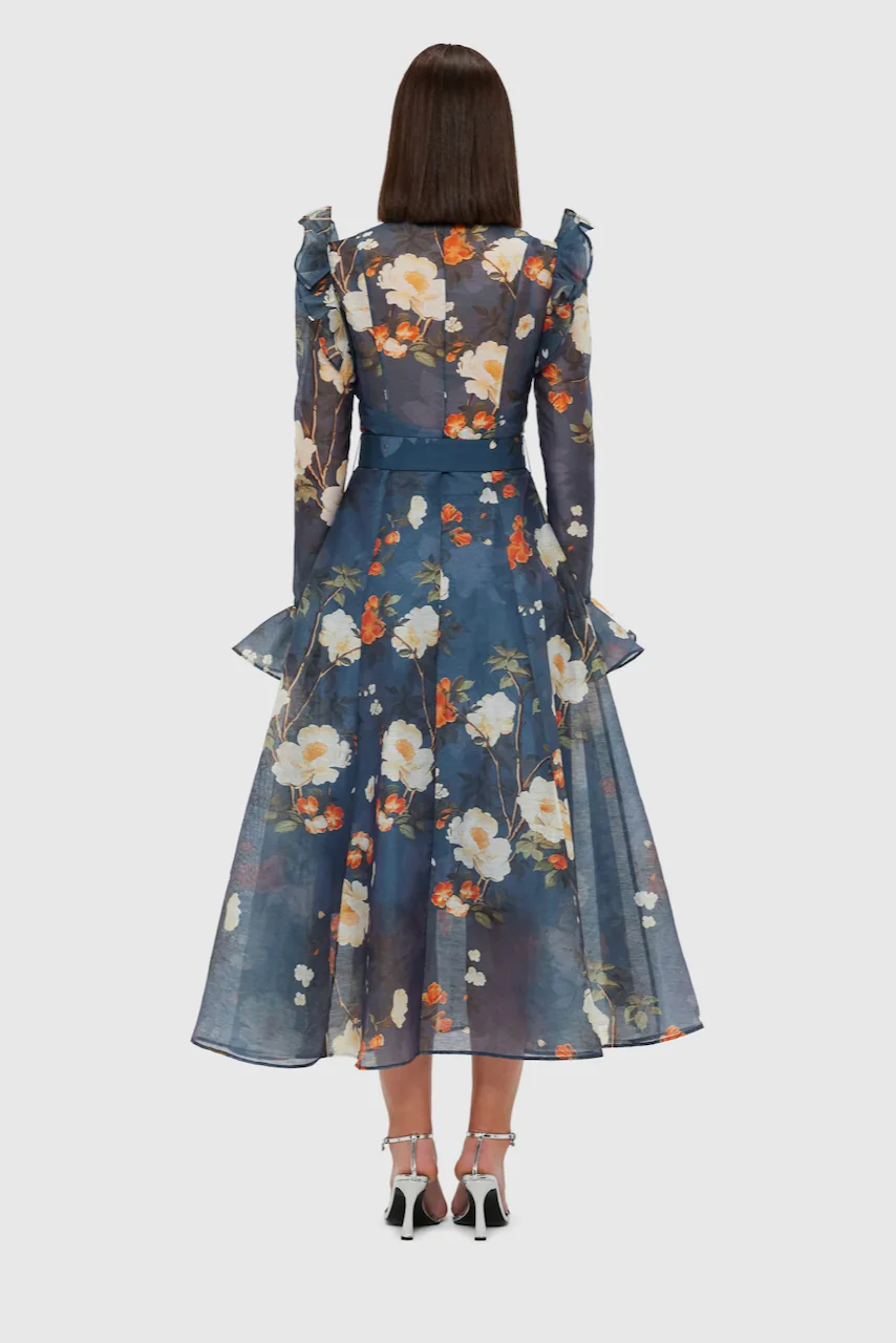 Leo Lin Katrina Butterfly Sleeve Midi Dress - Pear Blossom Print - Image 5