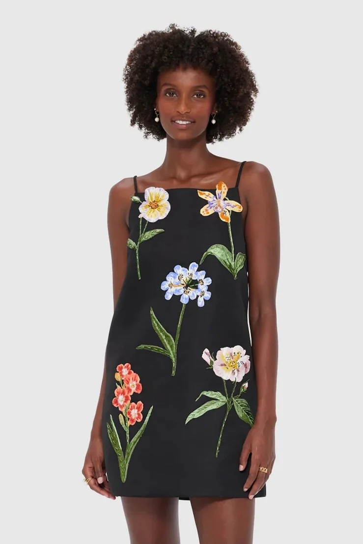 Leo Lin Leia Embroidery Mini Dress - Botanical Print in Ebony - Image 5