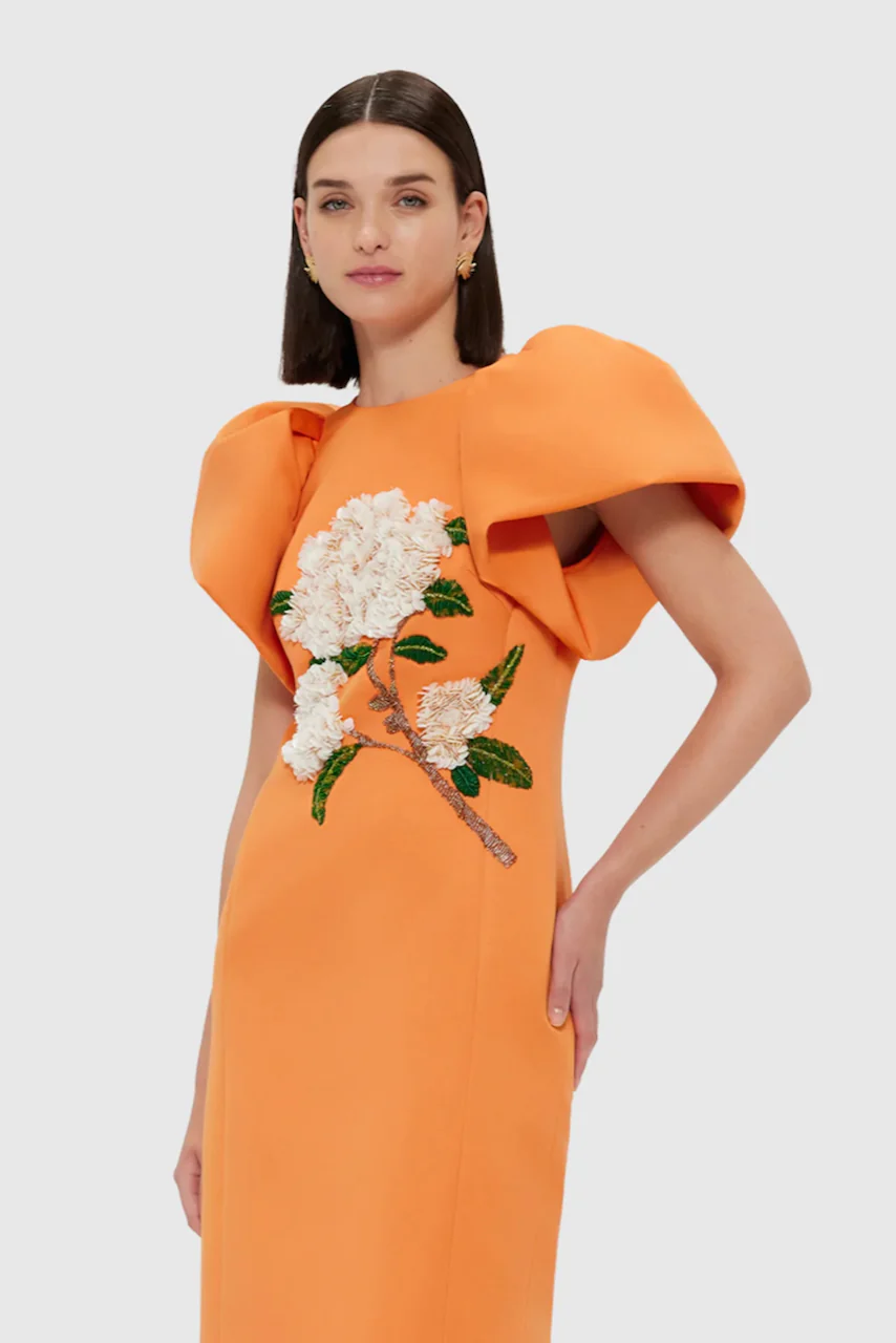 Leo Lin Lucinda Embellished Maxi Dress - Hydrangea Print in Tangerine - Image 2