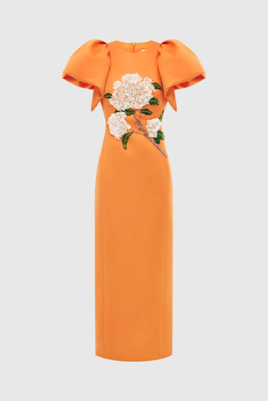 Leo Lin Lucinda Embellished Maxi Dress - Hydrangea Print in Tangerine - Image 4
