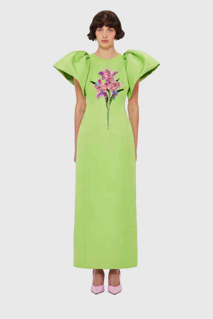 Leo Lin Lucinda Embellished Maxi Dress - Lily Print in Parakeet