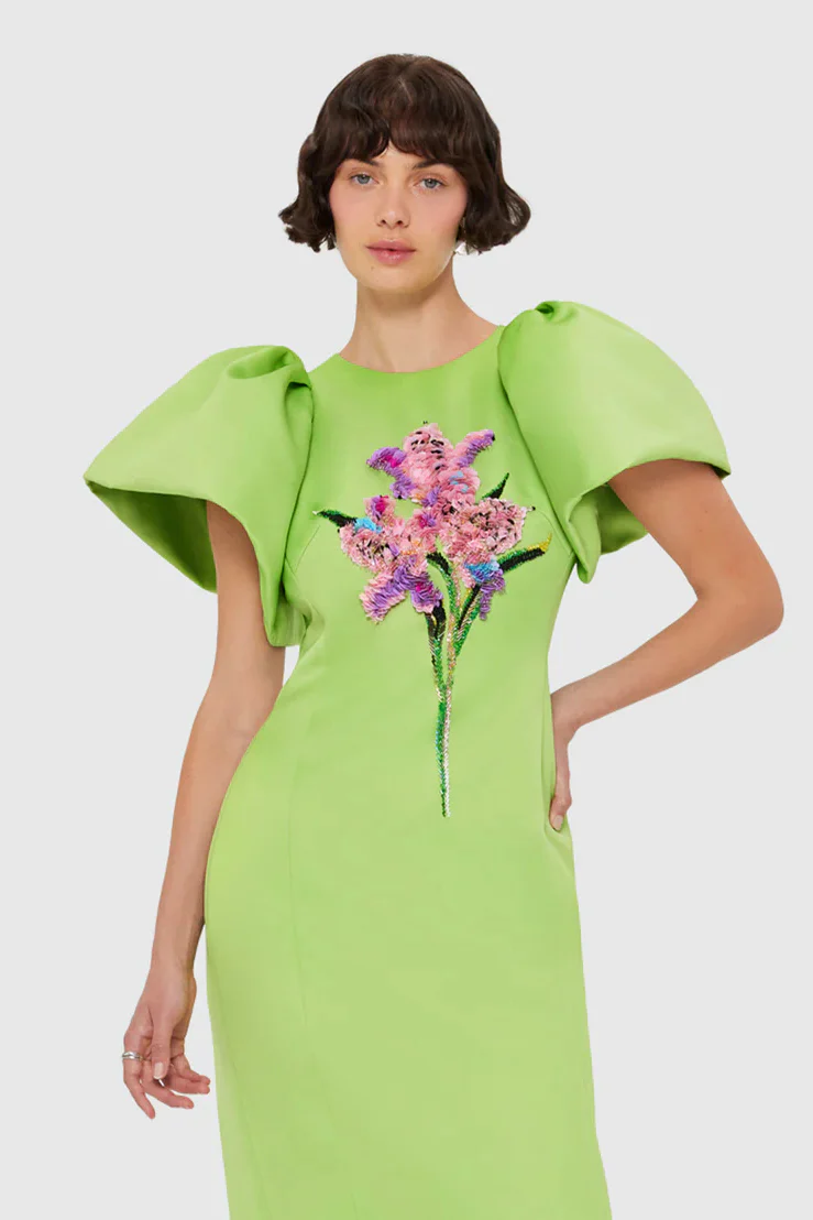 Leo Lin Lucinda Embellished Maxi Dress - Lily Print in Parakeet - Image 2