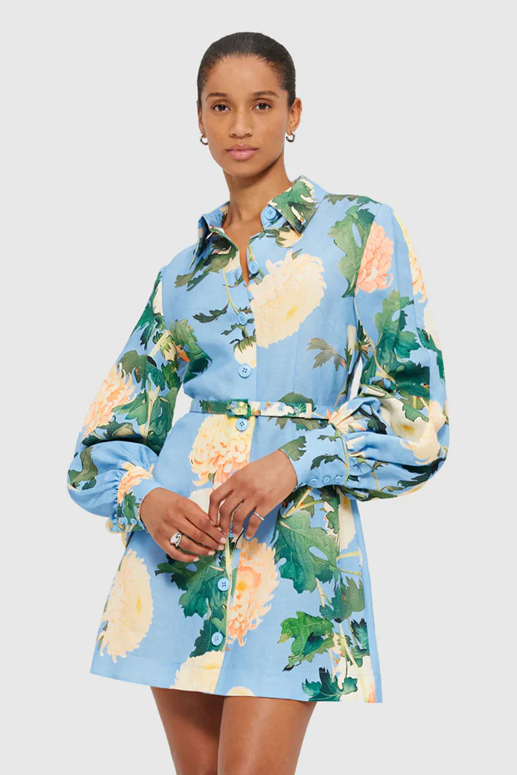 Leo Lin Luminous Linen Mini Dress - Hydrangea in Cornflower Blue - Image 2