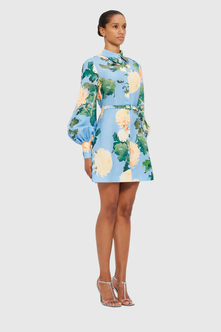 Leo Lin Luminous Linen Mini Dress - Hydrangea in Cornflower Blue - Image 3