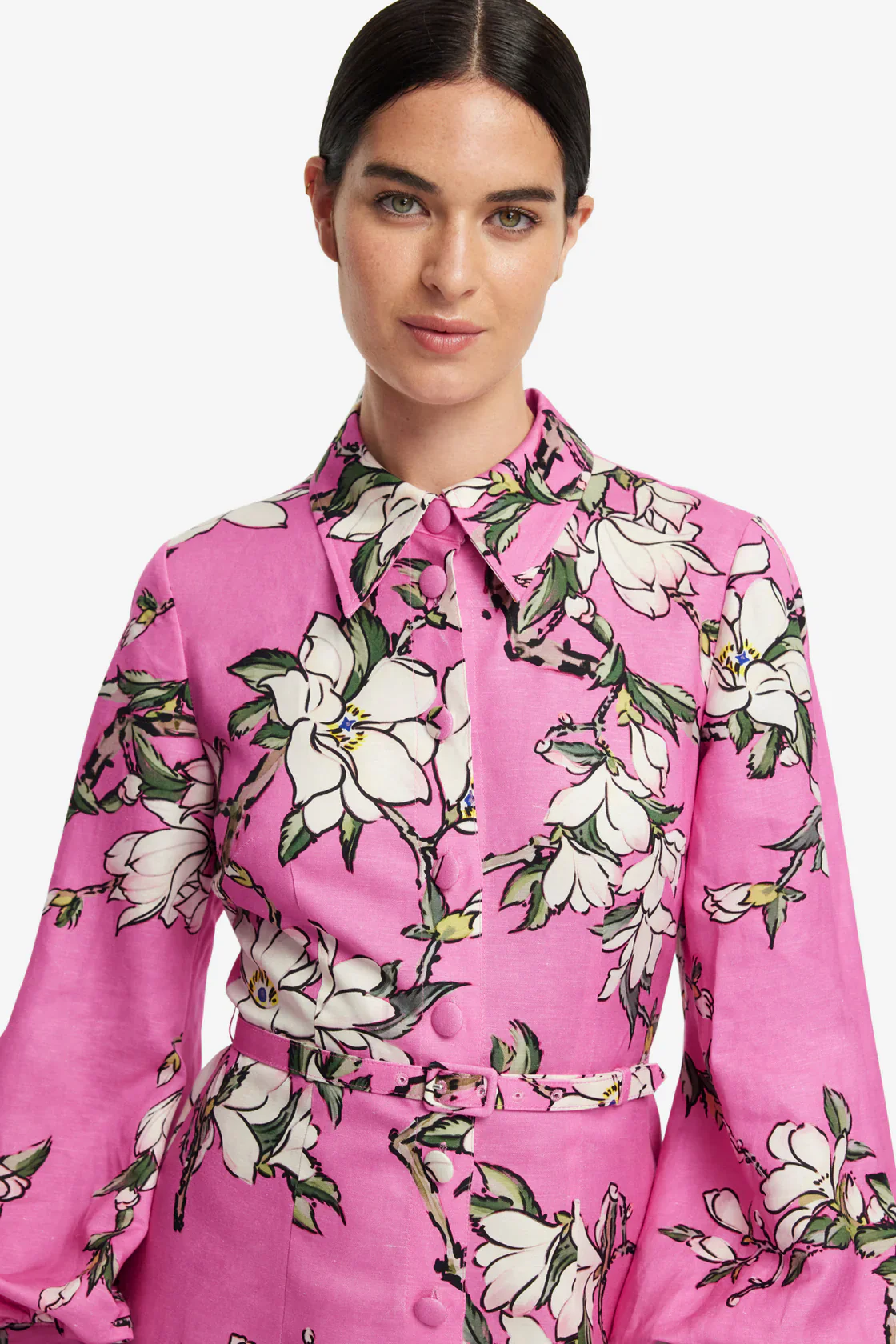 Leo Lin Luminous Linen Mini Dress - Pink Magnolia print - Image 2