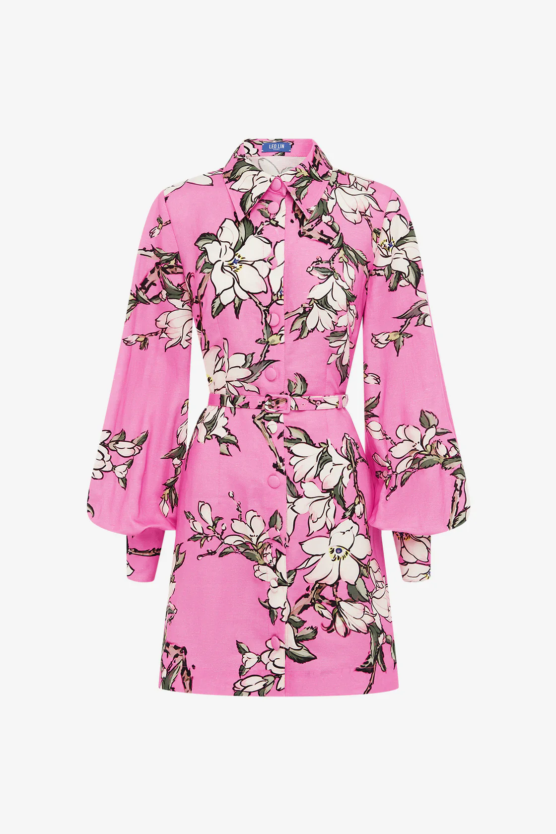 Leo Lin Luminous Linen Mini Dress - Pink Magnolia print - Image 3