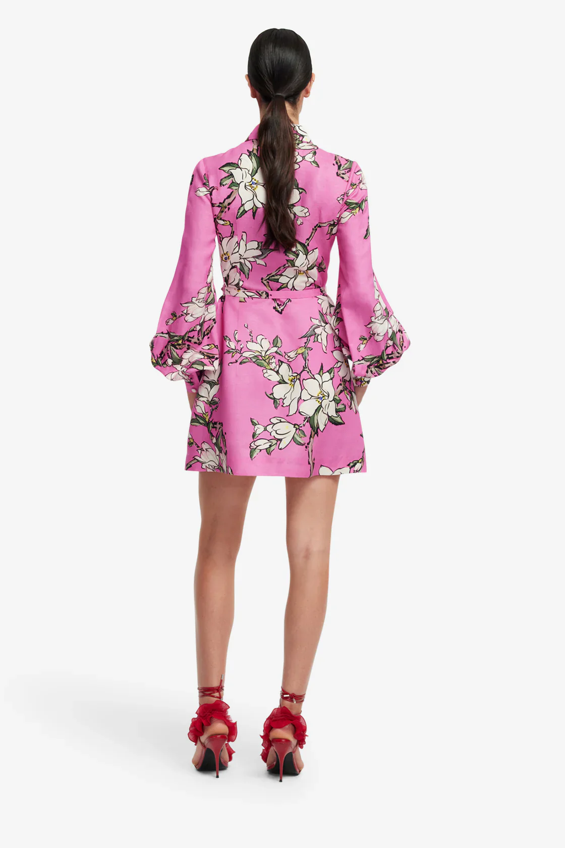 Leo Lin Luminous Linen Mini Dress - Pink Magnolia print - Image 4