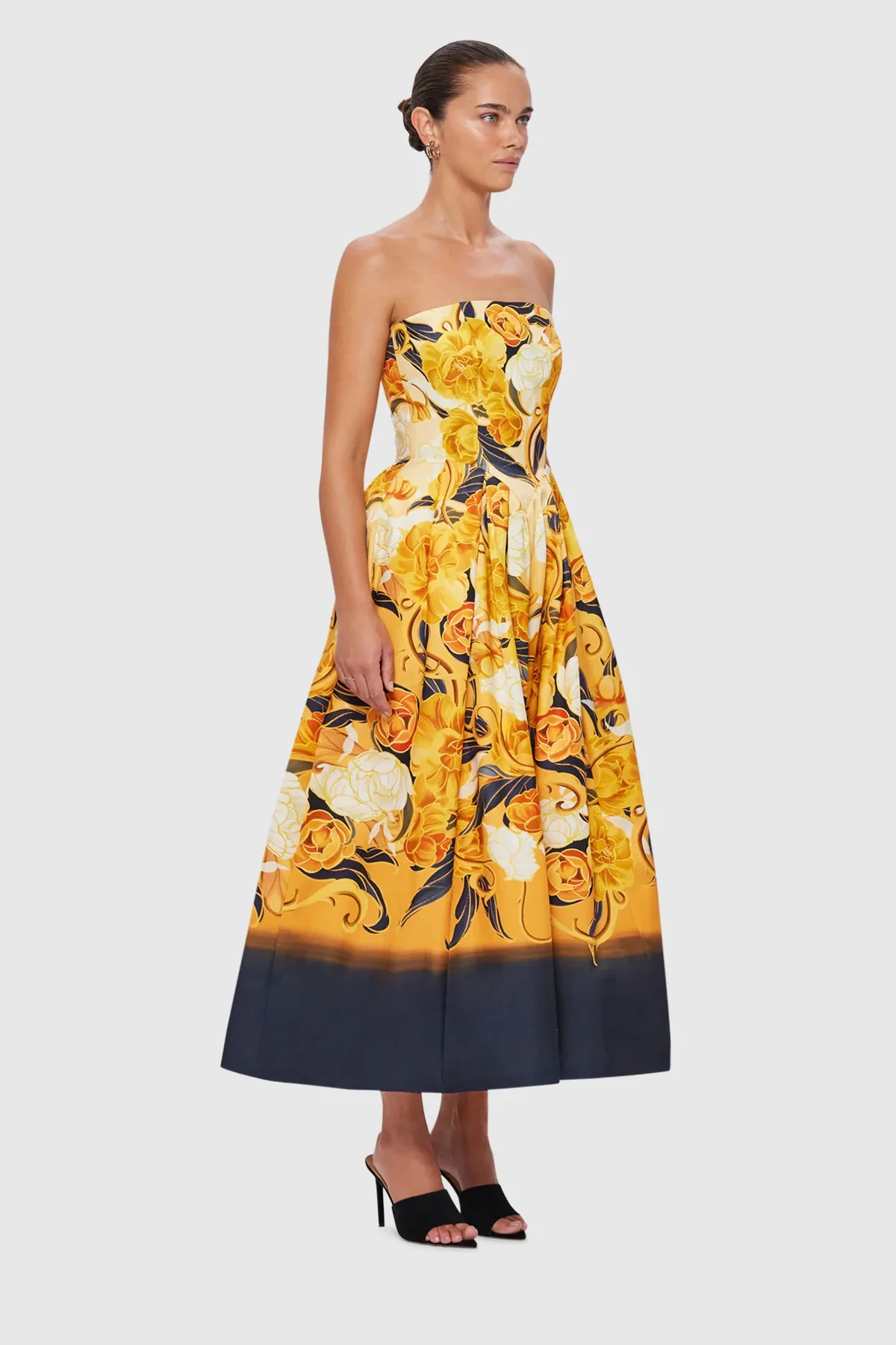 Leo Lin Lynn Bustier Midi Dress - Adorn Print in Royal - Image 3