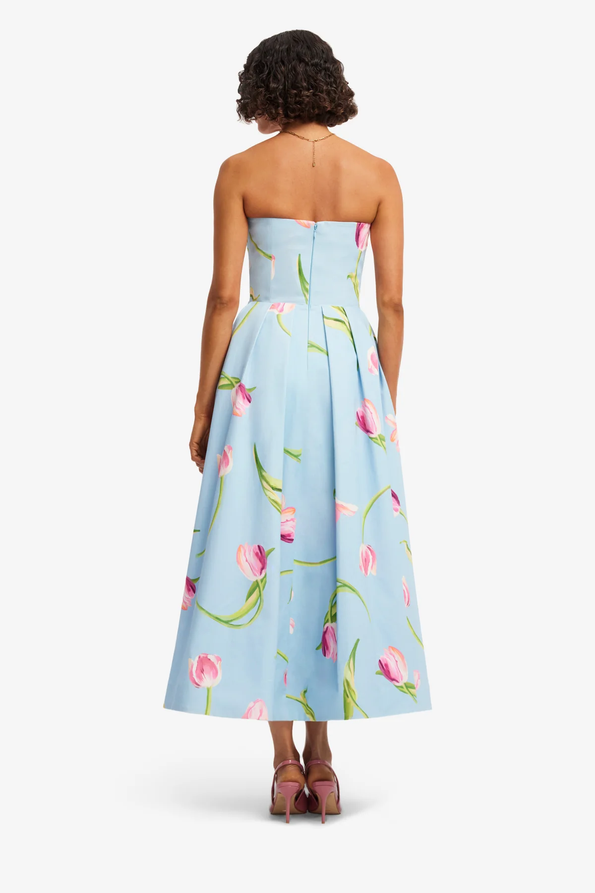 Leo Lin Lynn Bustier Midi Dress - Tulip Print in Blue - Image 5