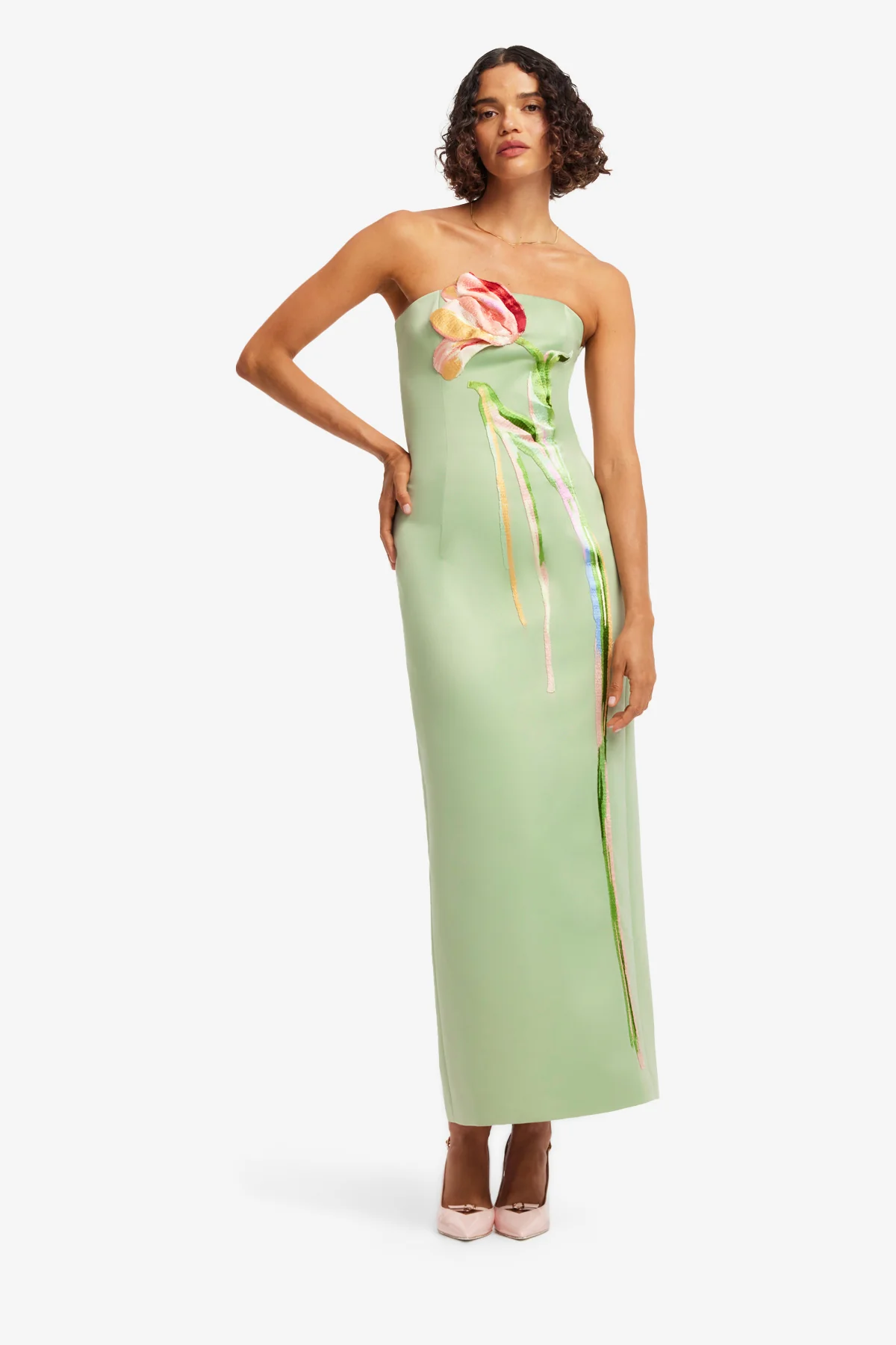 Leo Lin Marilyn Cutout Bustier Maxi Dress - Tulip Print in Green - Image 3