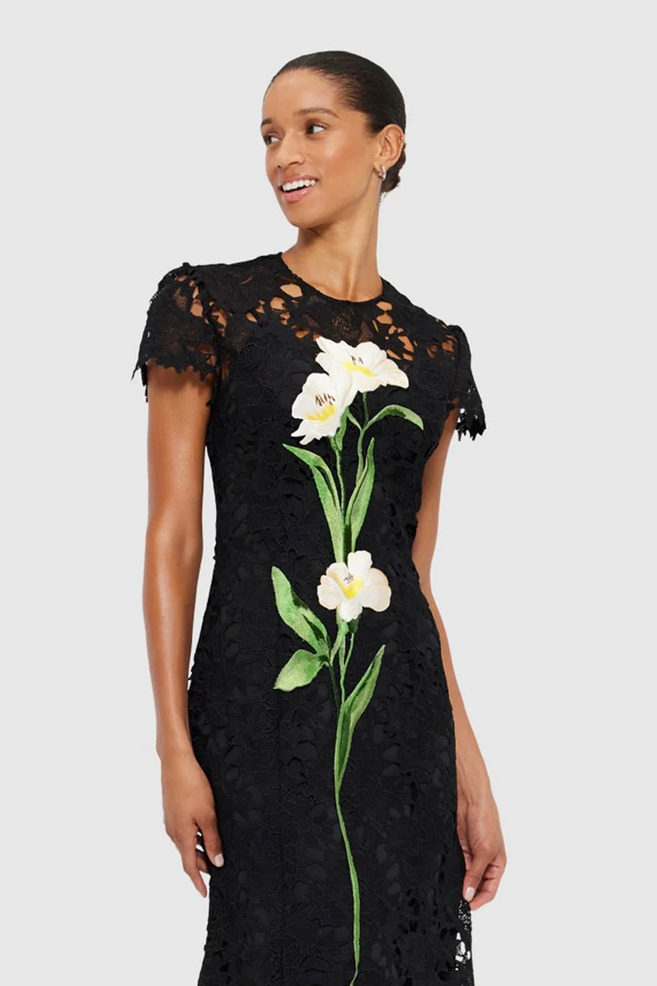 Leo Lin Monique Embroidered Lace Maxi Dress - Ebony - Image 2
