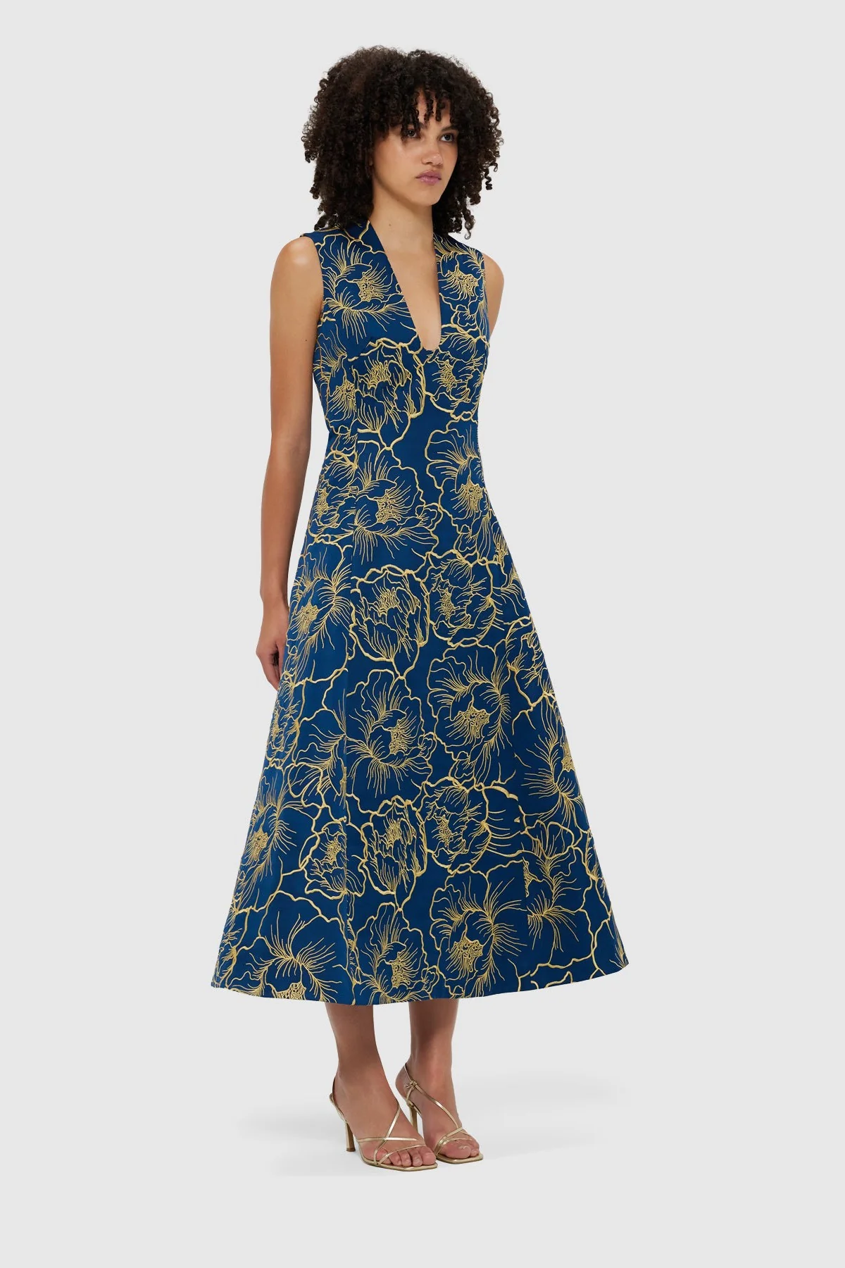 Leo Lin Nicole V Neck Midi Dress - Marine Blue - Image 2