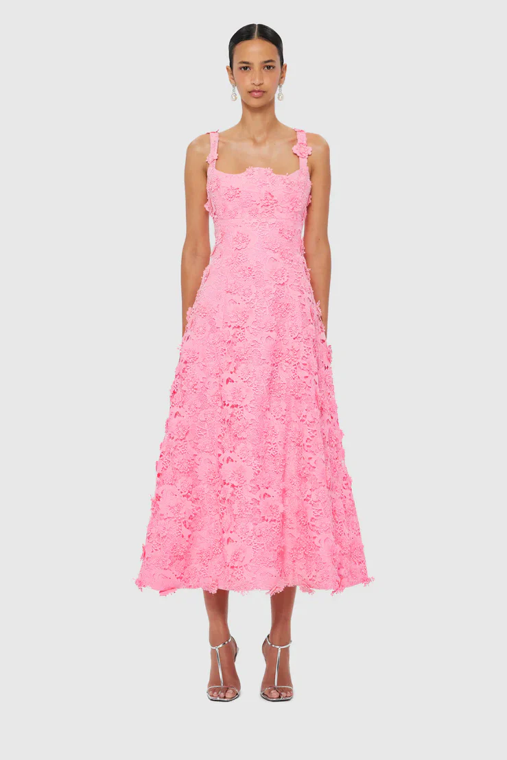 Leo Lin Odette Lace Midi Dress - Bubblegum