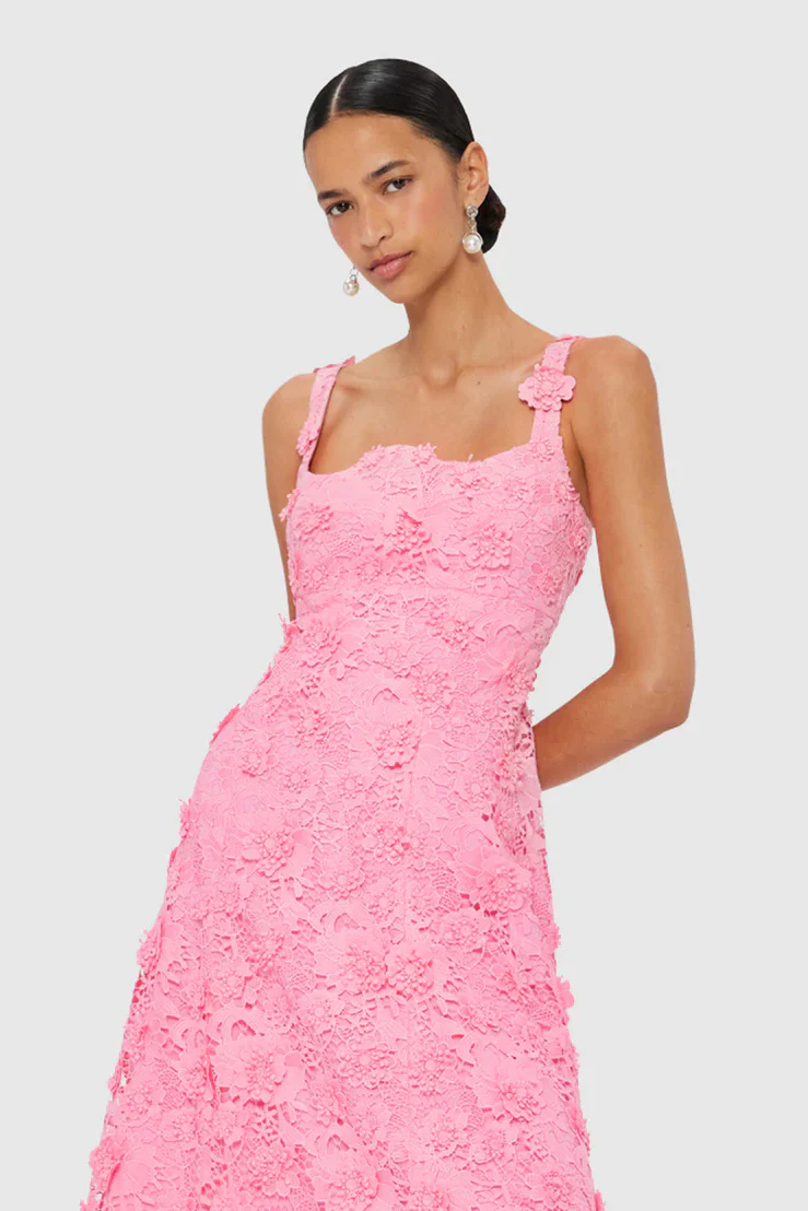 Leo Lin Odette Lace Midi Dress - Bubblegum - Image 2