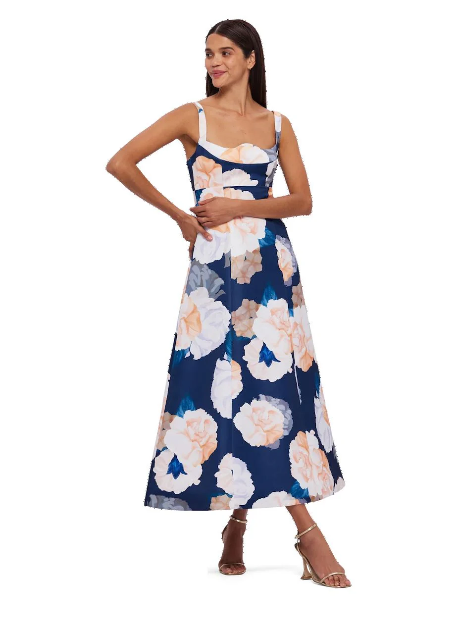 Leo Lin Odette Midi Dress - Rosebud Print in Navy - Image 2