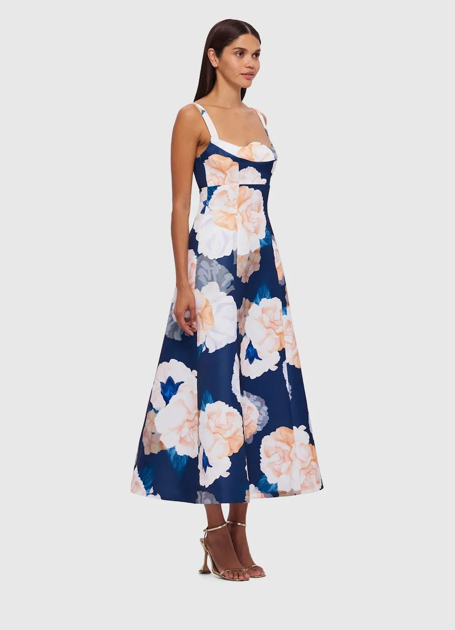 Leo Lin Odette Midi Dress - Rosebud Print in Navy - Image 3