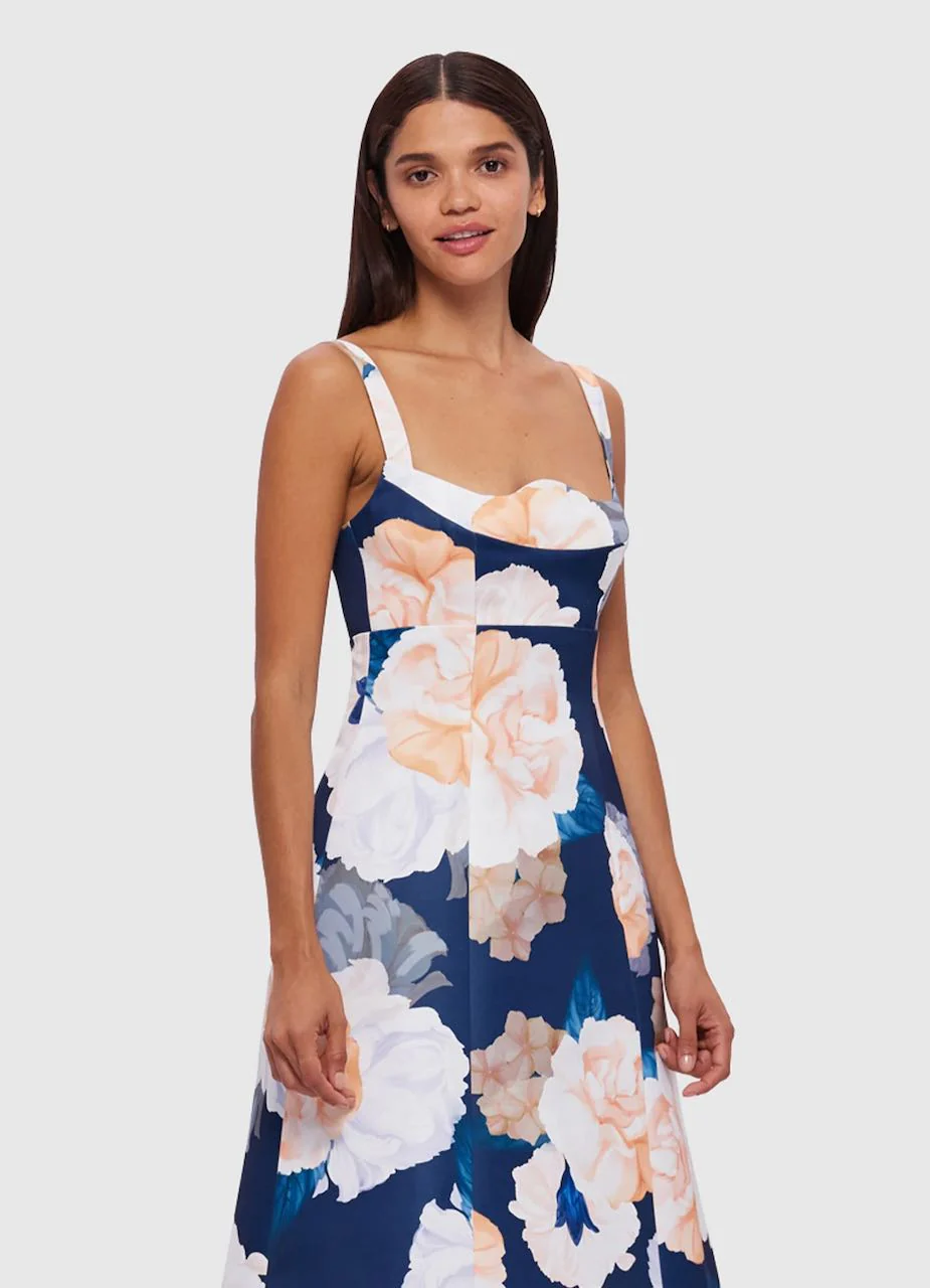 Leo Lin Odette Midi Dress - Rosebud Print in Navy - Image 4