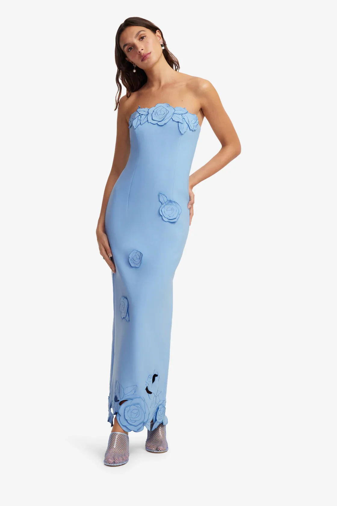 Leo Lin Rayna Appliqué Bustier Maxi Dress - Pastel Blue - Image 2