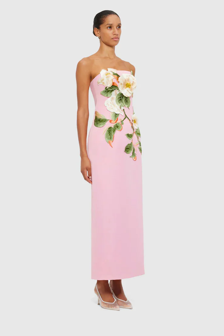 Leo Lin Rayna Appliqué Floral Bustier Maxi Dress - Camelia Print - Image 3