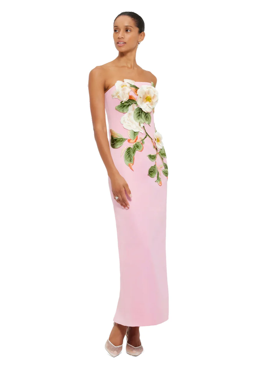 Leo Lin Rayna Appliqué Floral Bustier Maxi Dress - Camelia Print - Image 4