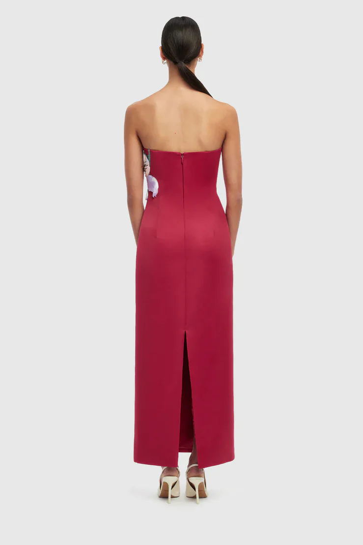 Leo Lin Rayna Appliqué Floral Maxi Dress - Lily Print in Oxblood - Image 4