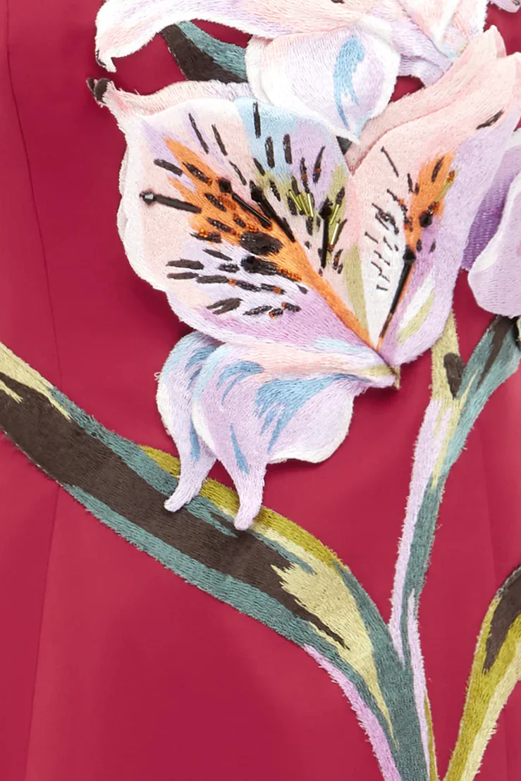 Leo Lin Rayna Appliqué Floral Maxi Dress - Lily Print in Oxblood - Image 5