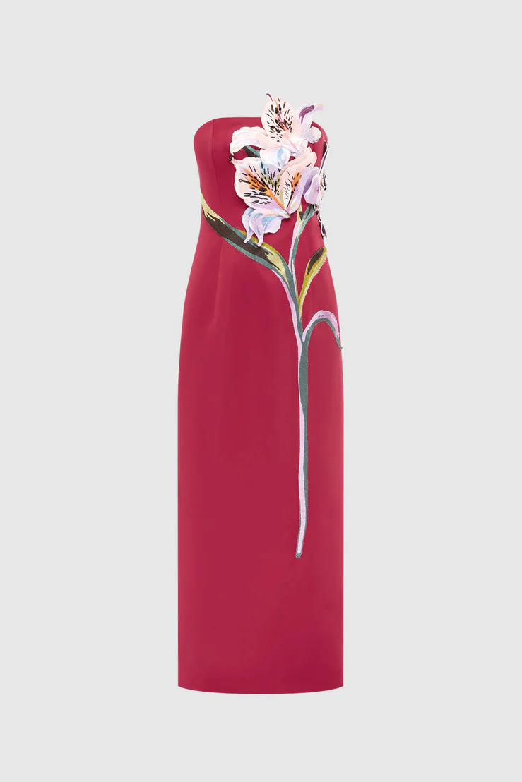 Leo Lin Rayna Appliqué Floral Maxi Dress - Lily Print in Oxblood - Image 6