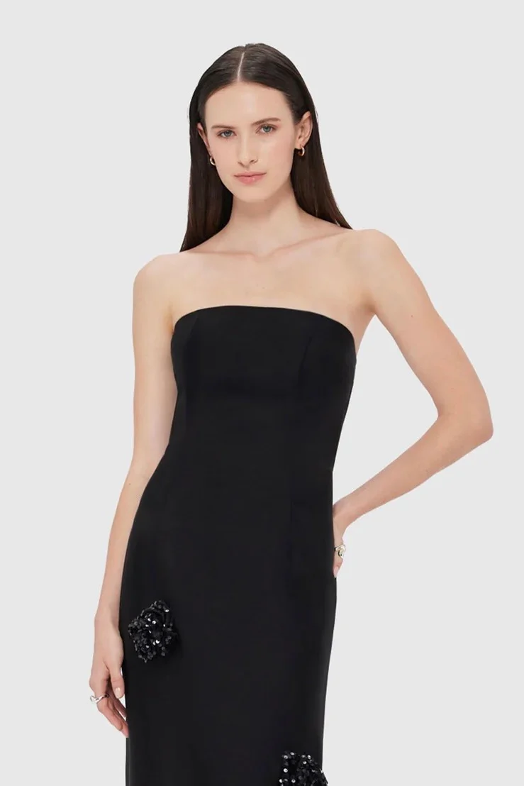 Leo Lin Rayna Embellished Wool Blend Bustier Maxi Dress - Ebony - Image 5