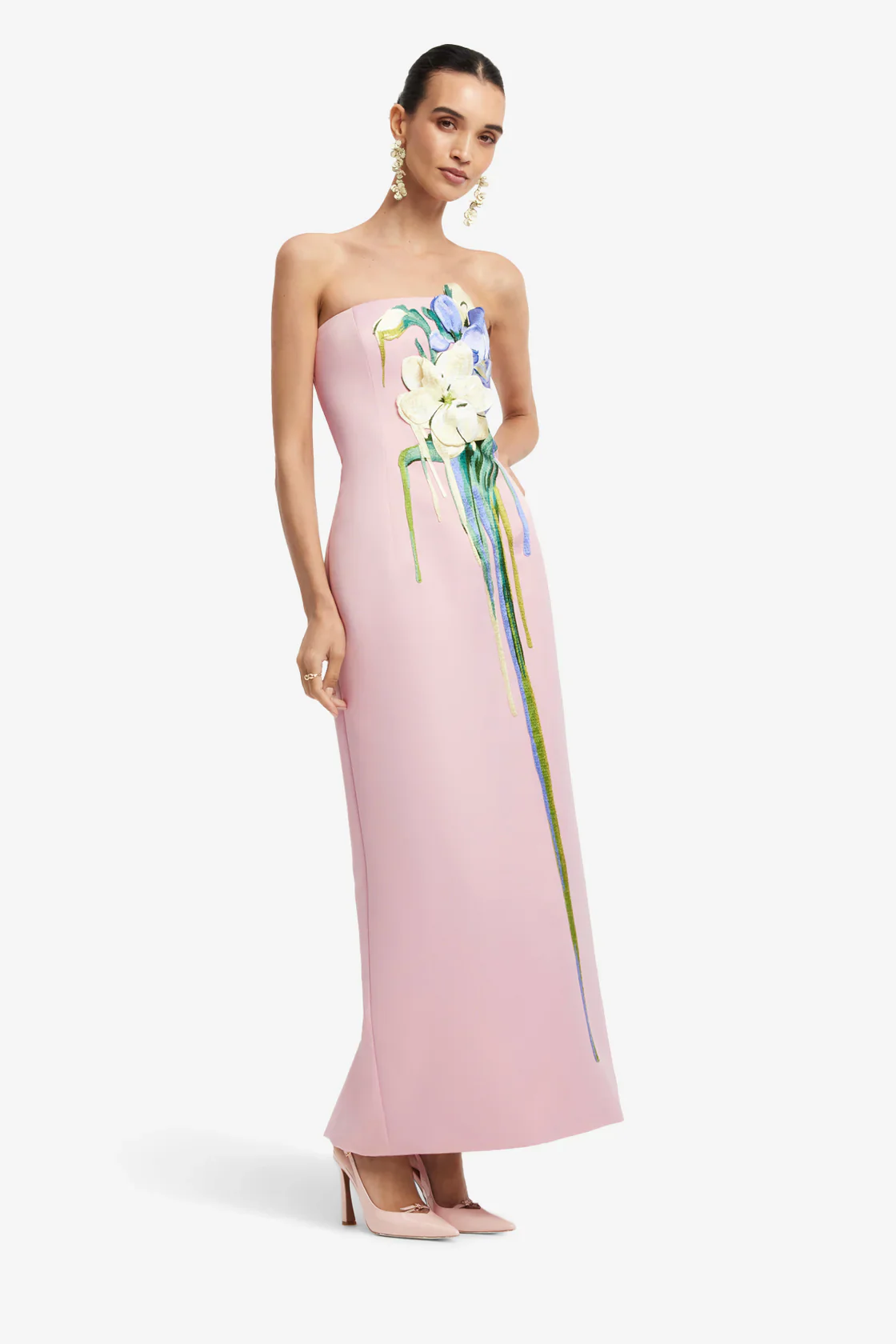 Leo Lin Rayna Embroidered Bustier Maxi Dress - Bouquet Print in Pastel Pink - Image 4