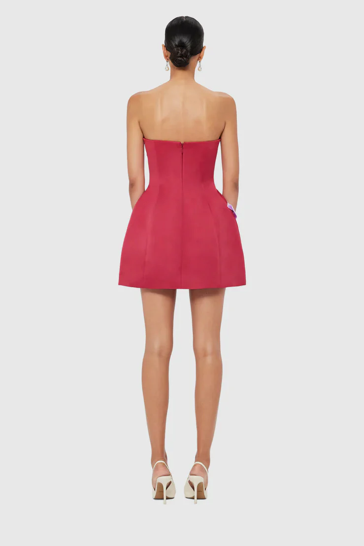 Leo Lin Rosario Appliqué Bustier Mini Dress - Lily Print in Oxblood - Image 4