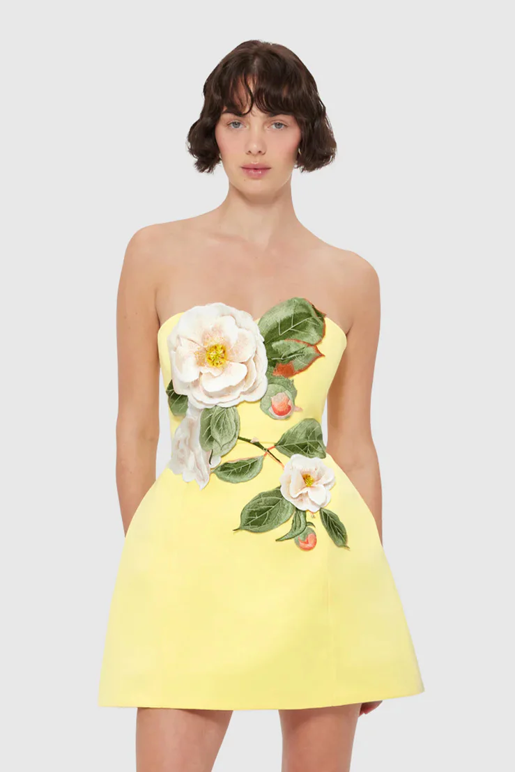 Leo Lin Rosario Appliqué Bustier Mini Dress - Sorbet Yellow - Image 2