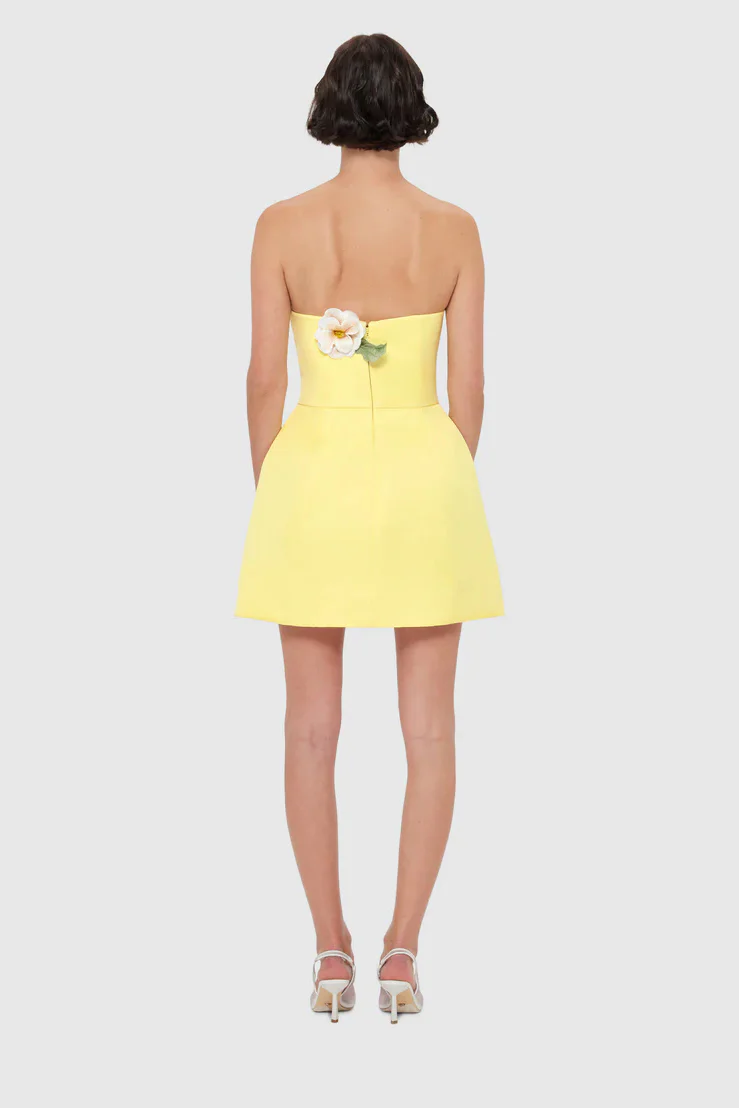 Leo Lin Rosario Appliqué Bustier Mini Dress - Sorbet Yellow - Image 3