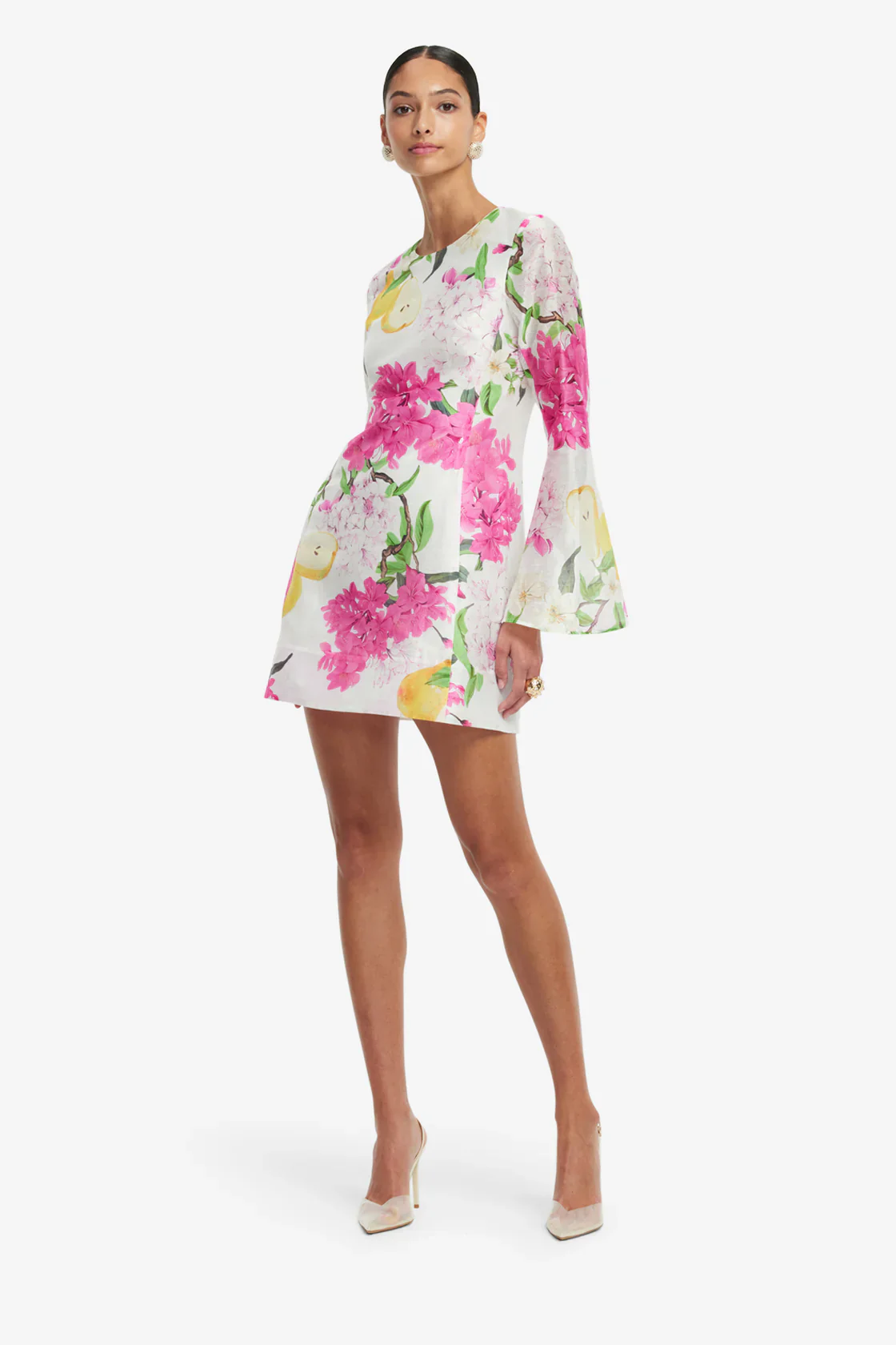 Leo Lin Suzanne Bell Sleeve Mini Dress - Floral Pear Print - Image 6
