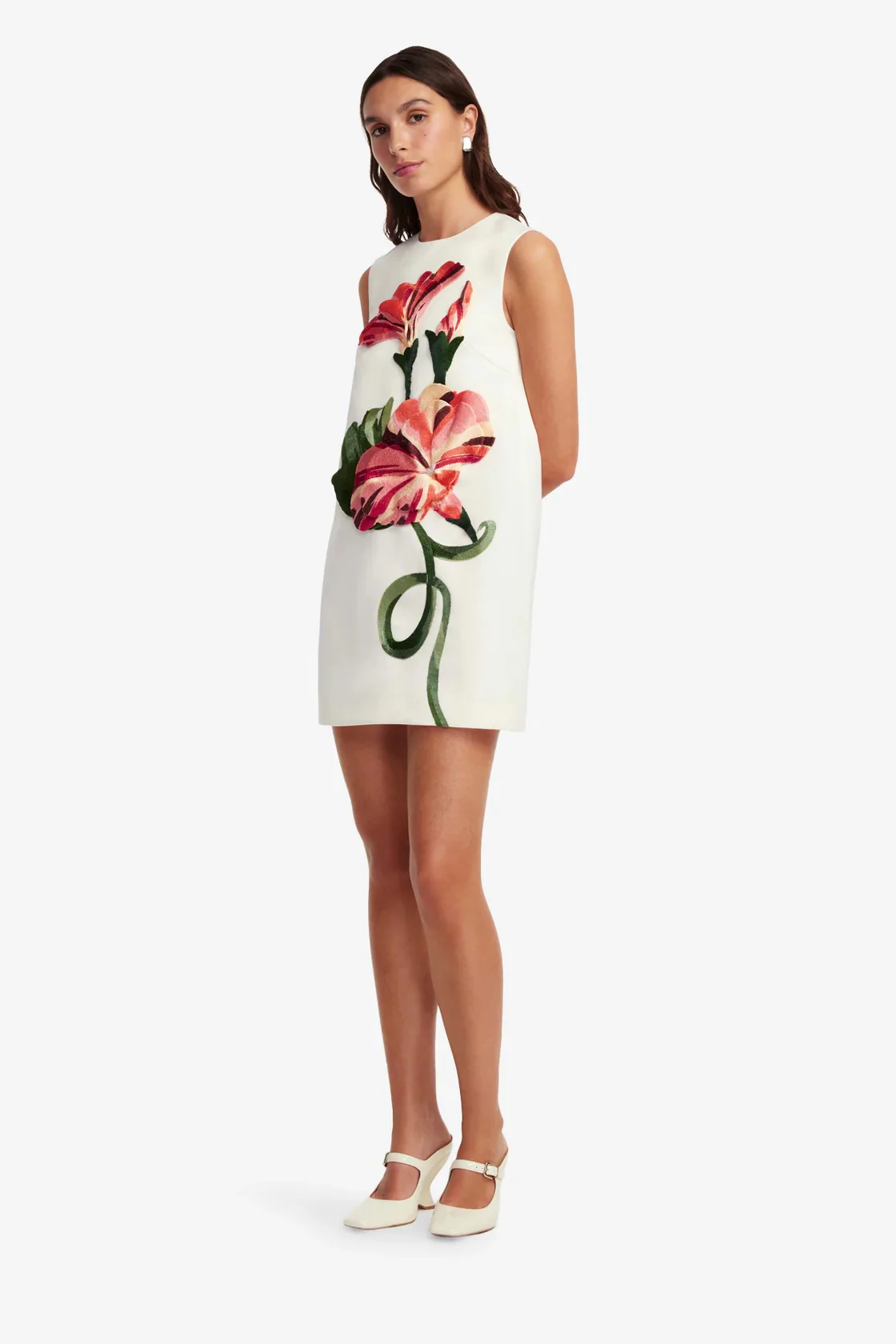 Leo Lin Yvonne Appliqué Floral Mini Dress - Vine Print in Snow - Image 3