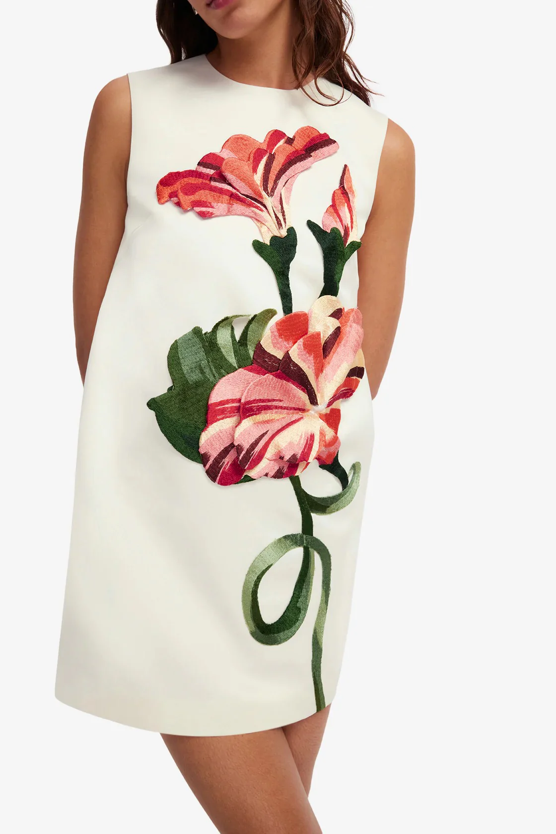 Leo Lin Yvonne Appliqué Floral Mini Dress - Vine Print in Snow - Image 4