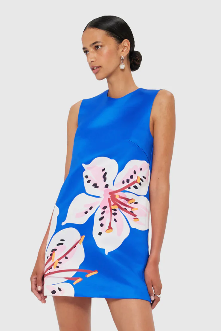 Leo Lin Yvonne Mini Dress - Lily Print in Cobalt - Image 2