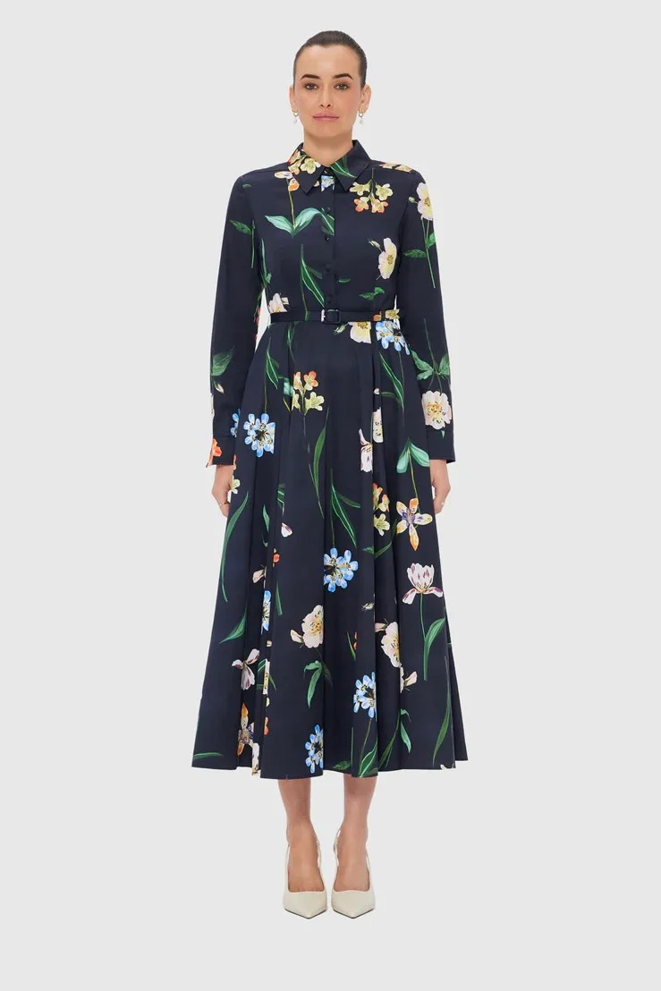 Leo Lin Zara Shirt Midi Dress - Botanical Print in Ebony - Image 2