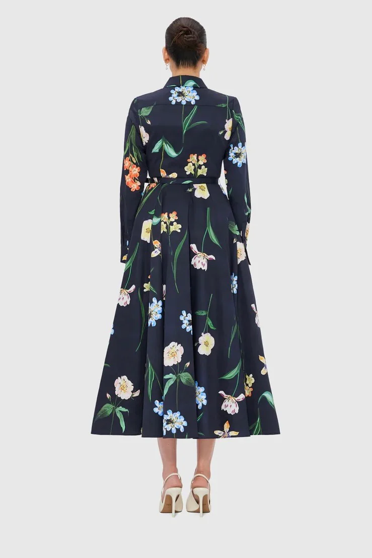Leo Lin Zara Shirt Midi Dress - Botanical Print in Ebony - Image 4