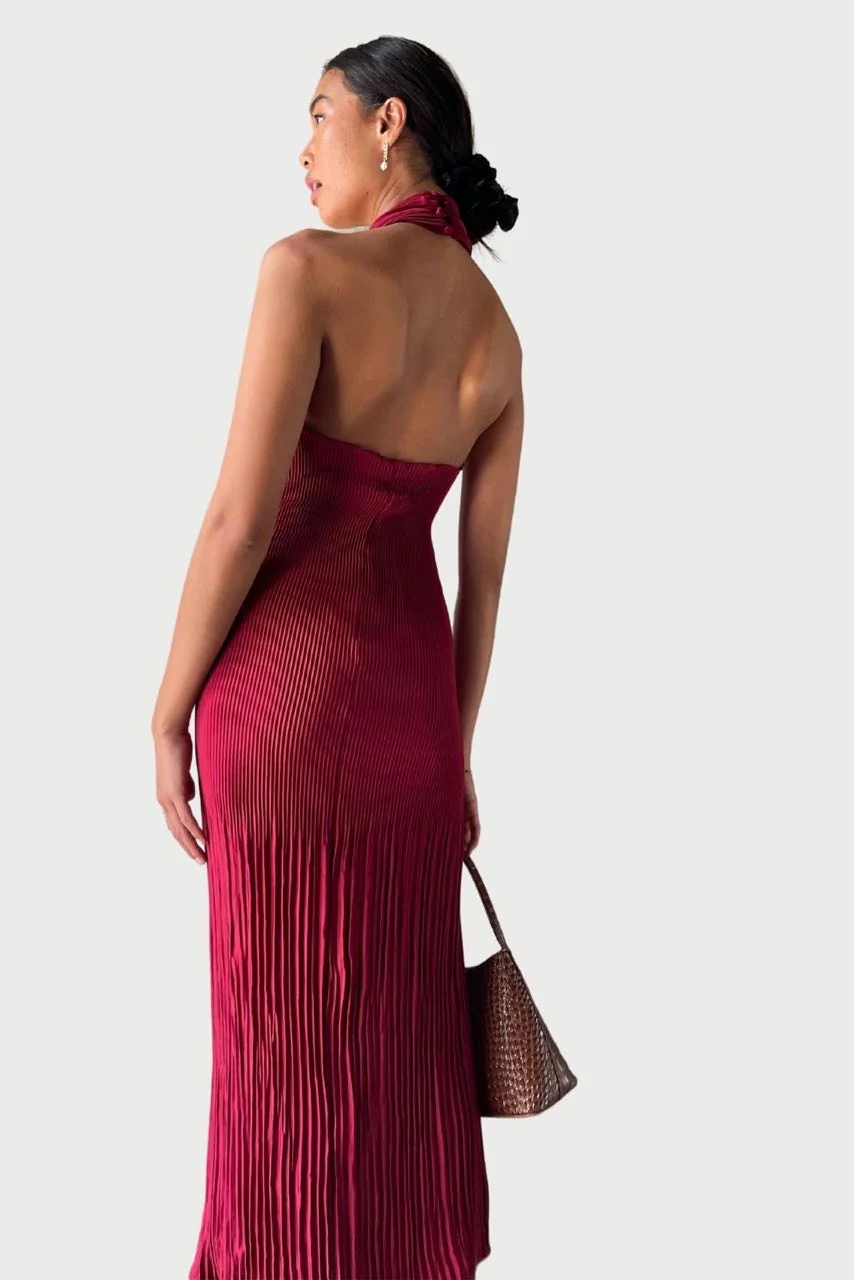 L'idée Soirée Pleated Halter Dress - Ruby - Image 3
