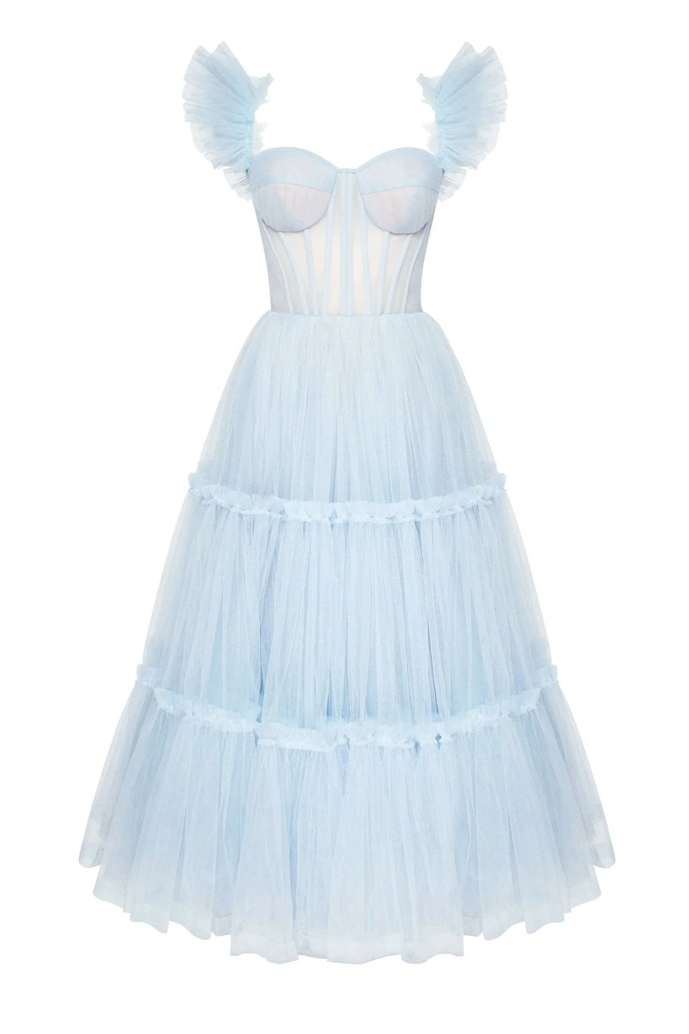 Milla Ruffled Tulle Midi Dress - Light Blue - Image 3