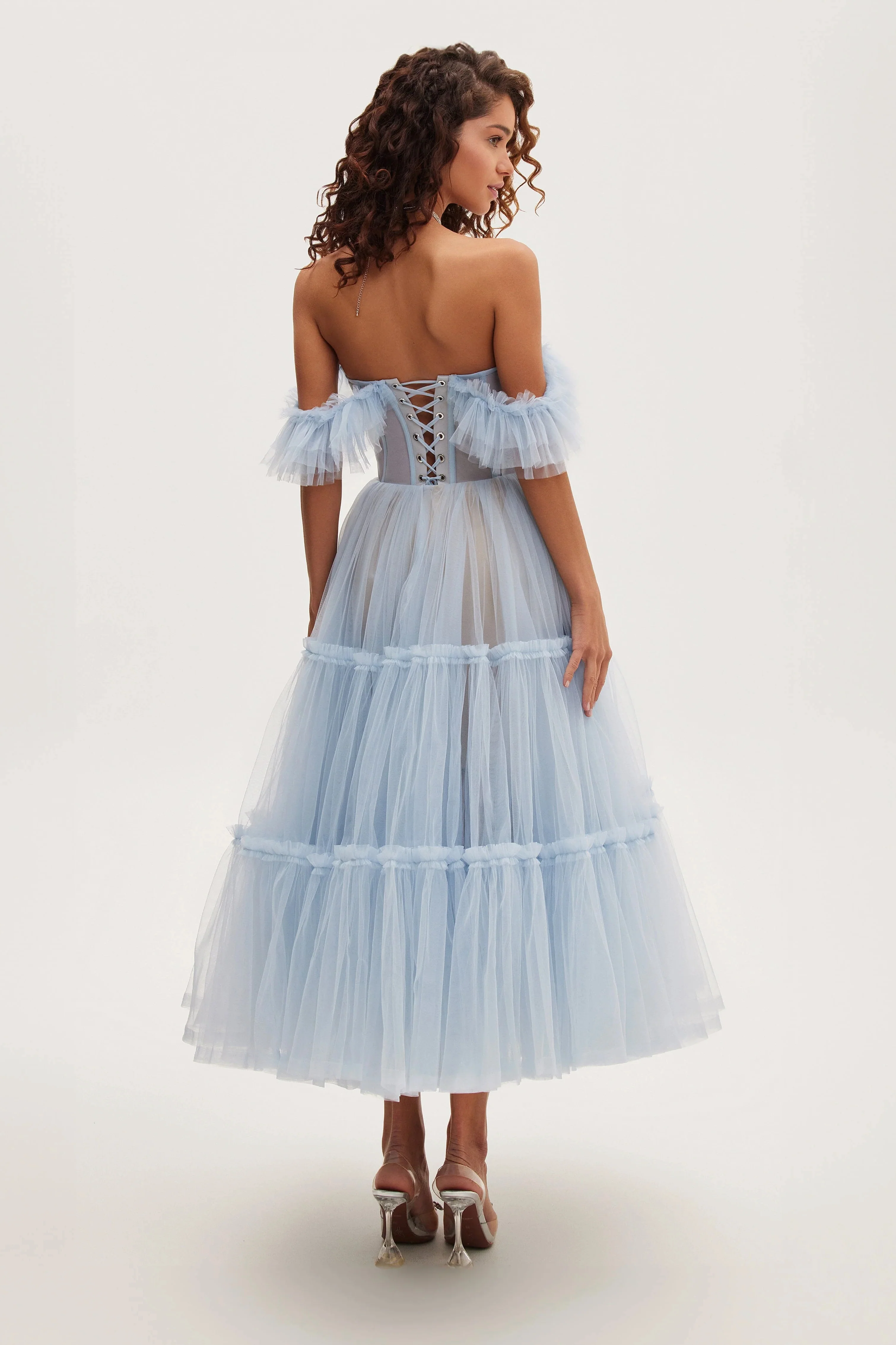 Milla Ruffled Tulle Midi Dress - Light Blue - Image 4