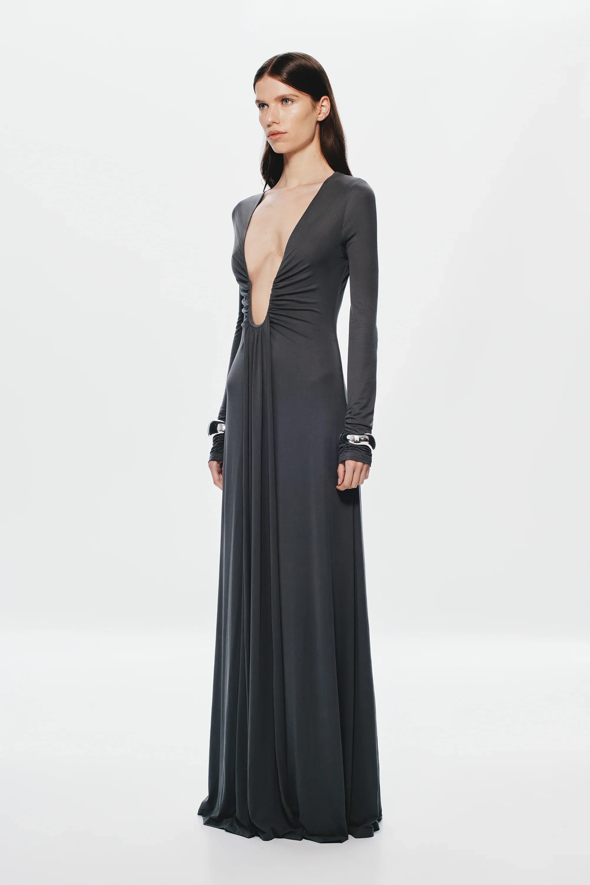 Misha Jennifer Cupro Long Sleeve Maxi Dress - Vulcan Grey - Image 2